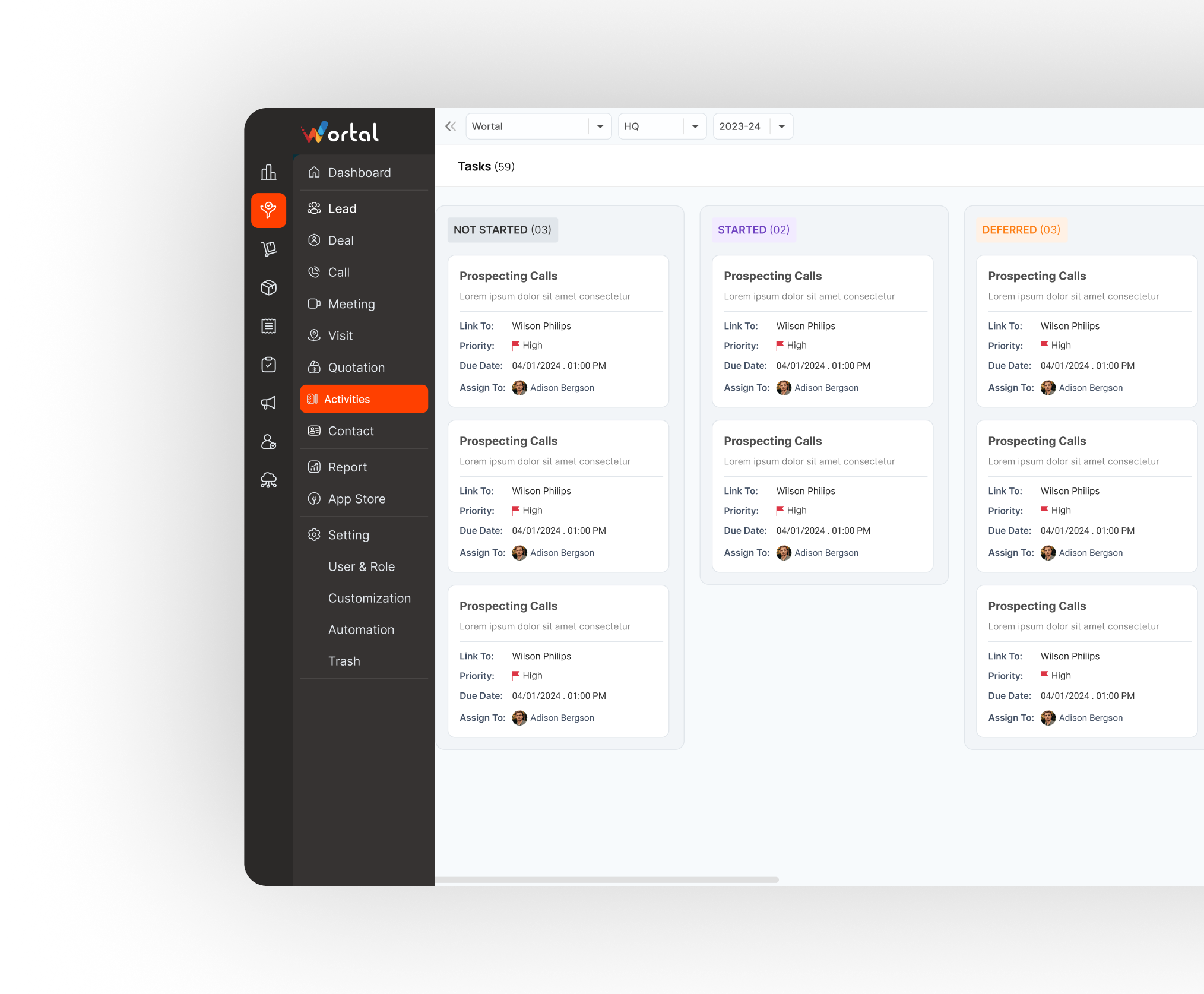 Wortal CRM IT and SaaS Industry Dashboard